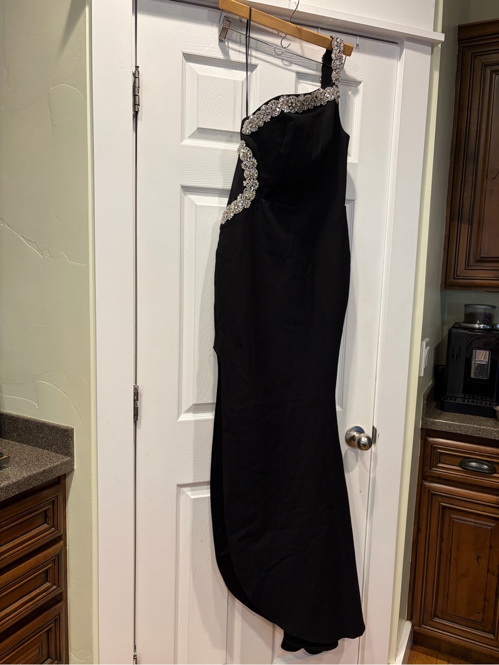 Baltic Born Maxine Black One-Shoulder Evening Gown with Crystal Trim